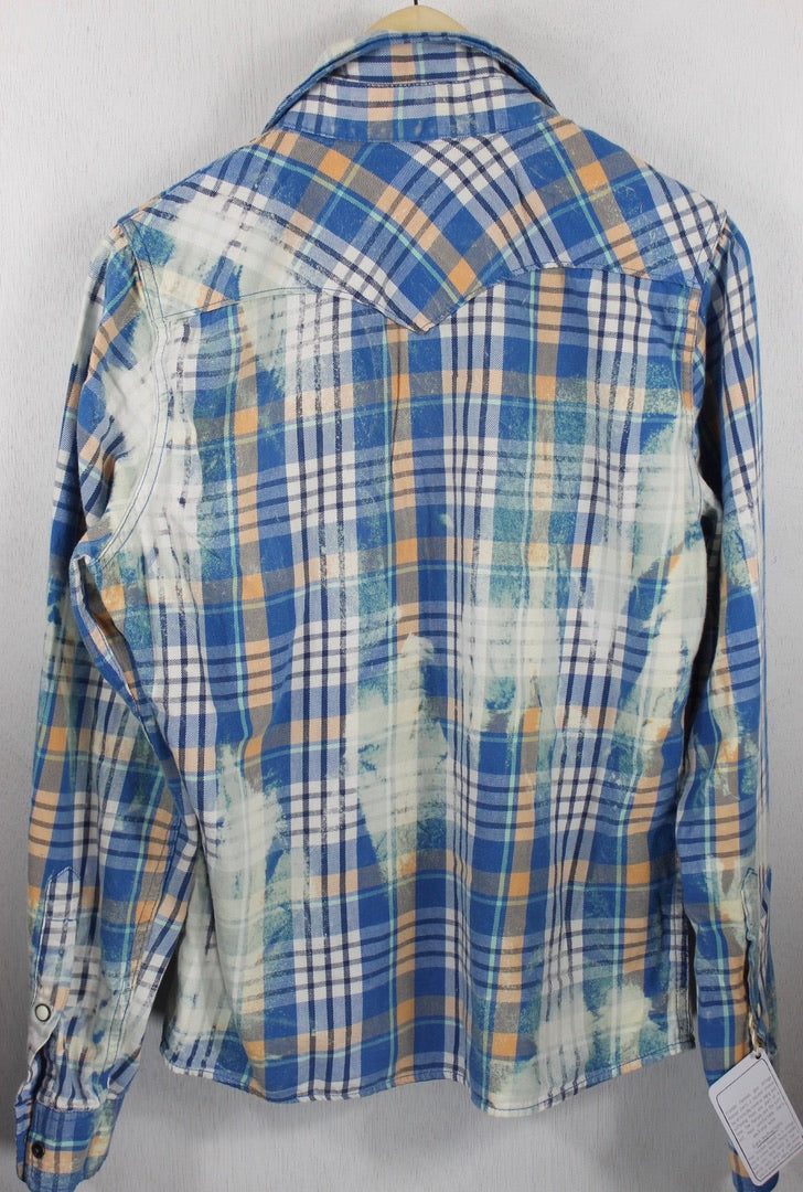 Vintage Western Style Blue, White and Orange Flannel Size Small