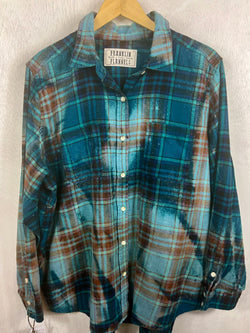 Vintage Turquoise, Royal Blue and Black Flannel Size Large