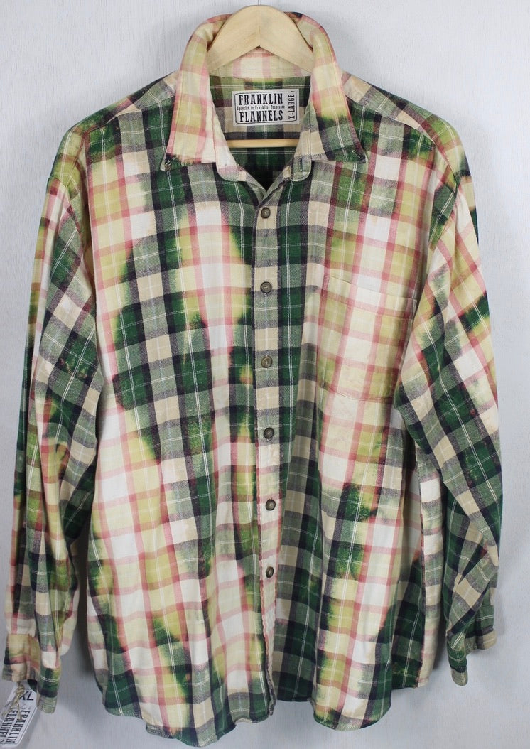 Vintage Green, Pale Yellow, Pink and White Flannel Size XL