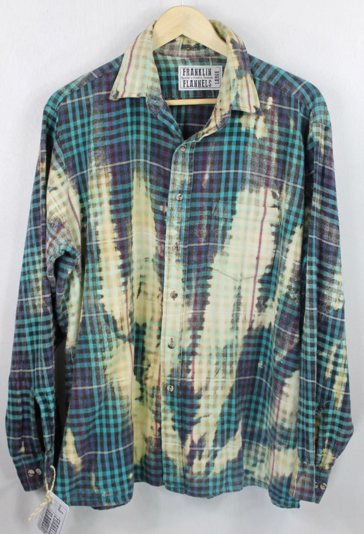 Vintage Turquoise, Black and Light Yellow Flannel Size Large
