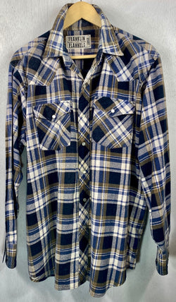 Vintage Western Style Retro. Navey Blue and White Flannel Size XL