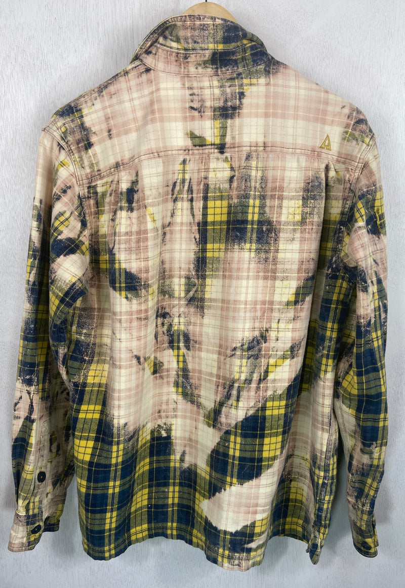Vintage Grunge Blue, Yellow and Pink Flannel Size Medium