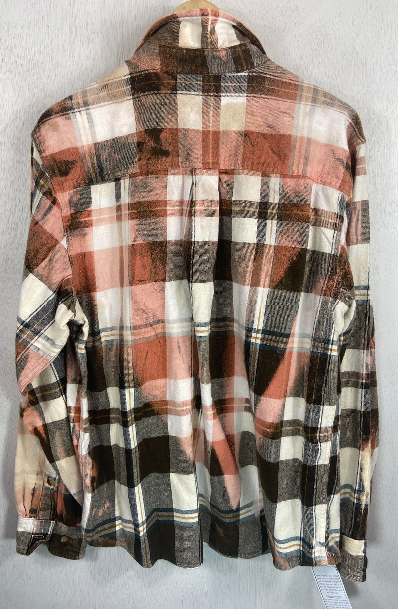 Vintage Chocolate Brown, White and Rust Flannel Size Large
