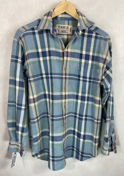 Vintage Navy, Light Blue and White Flannel Size Large