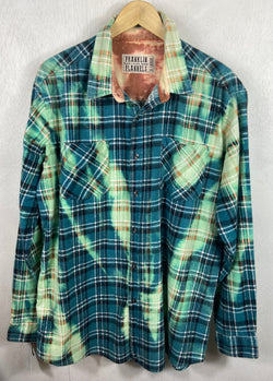 Vintage Turquoise, Seafoam Green and Navy Blue Flannel Size XL