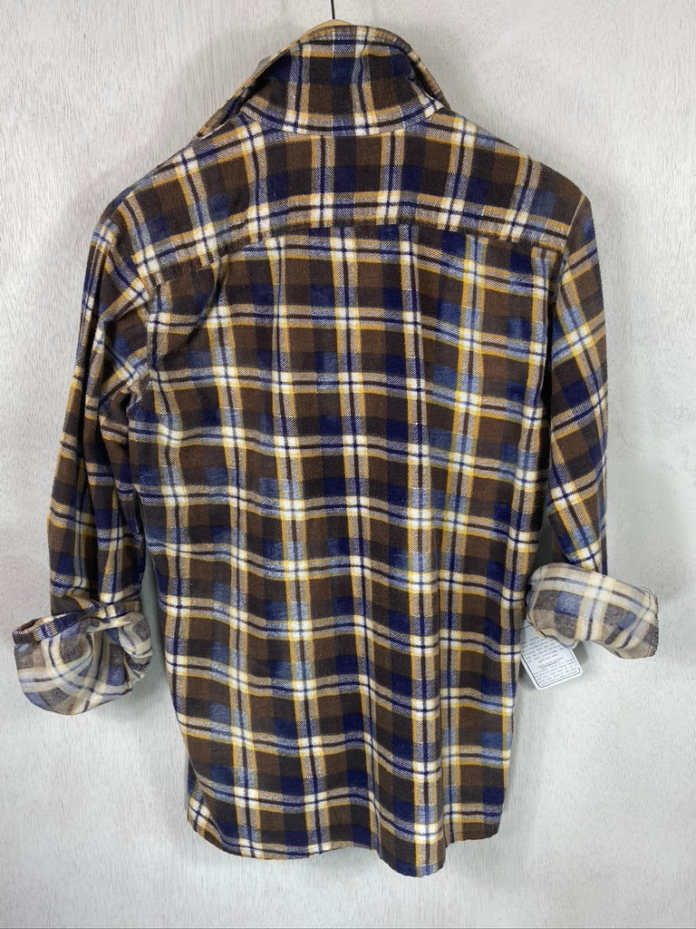 Vintage Retro Brown, Blue, Yellow and White Flannel Size Small