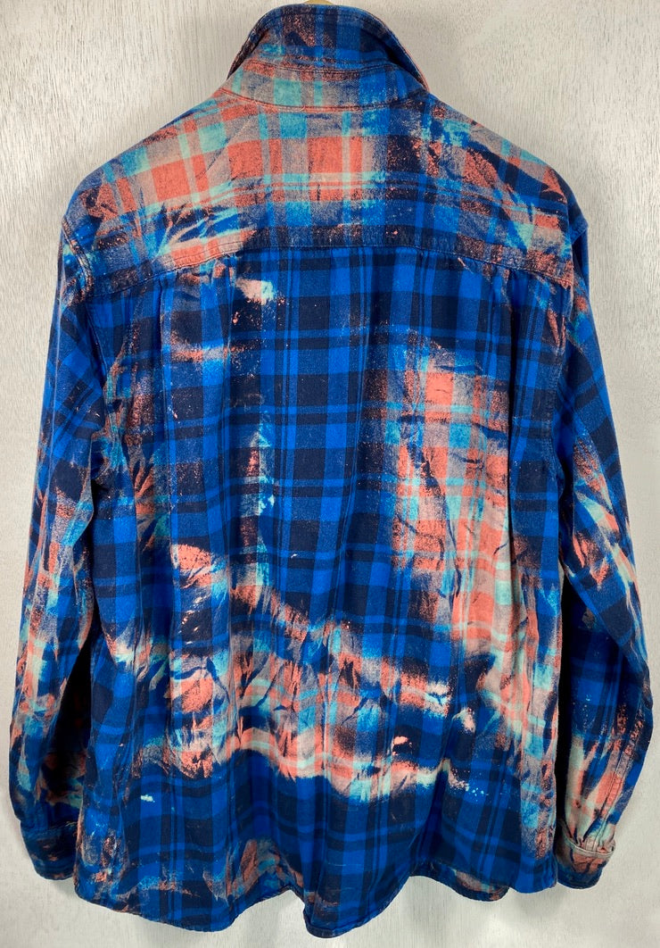 Vintage Royal Blue, Rust and Turquoise Flannel Size Large