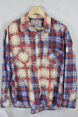 Vintage Blue, Cream and Burgundy Flannel Size Large