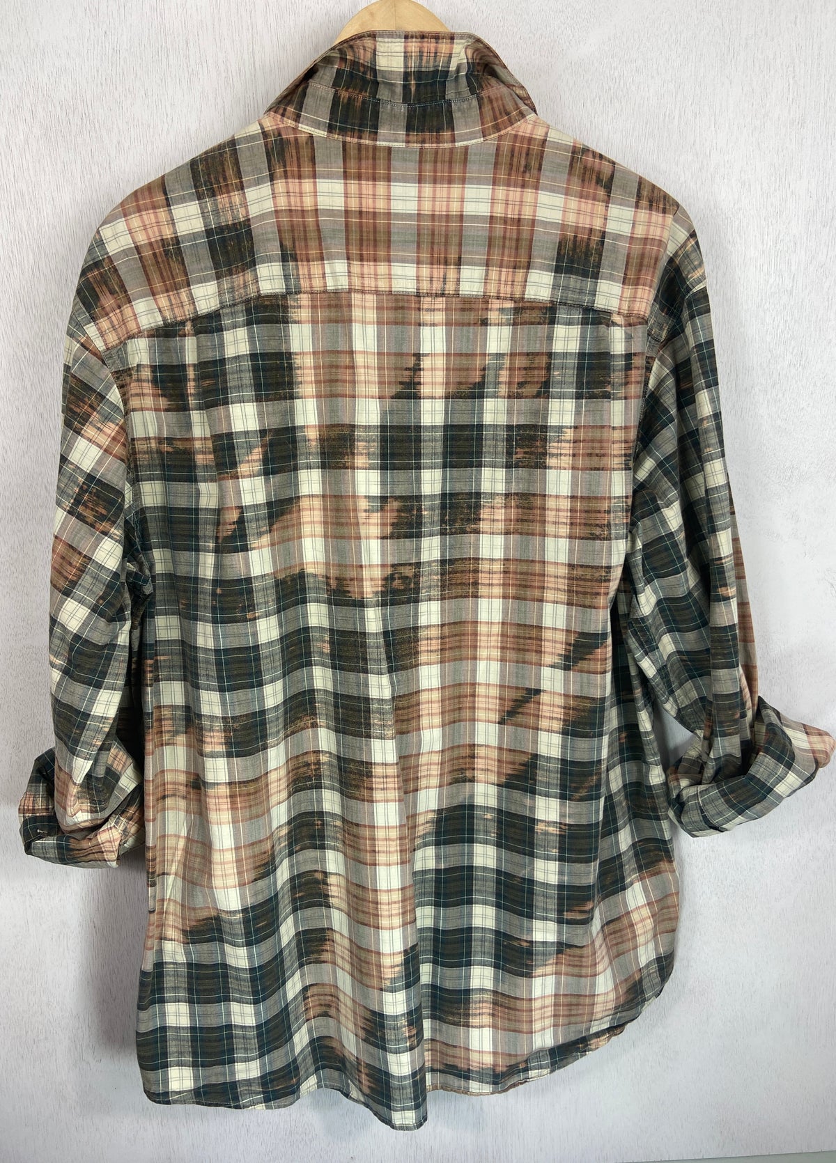 Vintage Khaki Green, Dusty Rose and White Lightweight Cotton Size Large