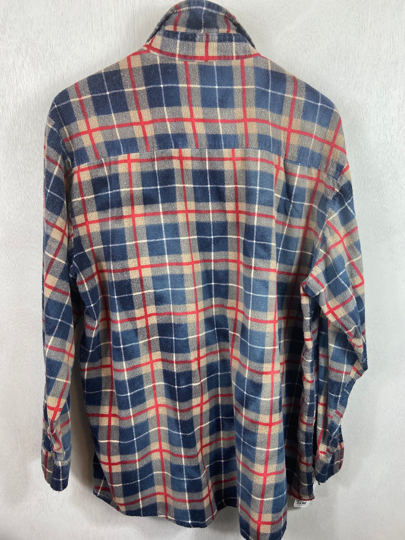 Vintage Retro Navy Blue, Red and Camel Flannel Size XL