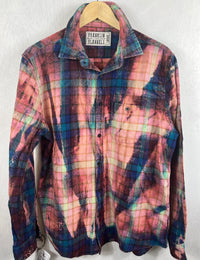 Vintage Purple, Turquoise, Pink and Peach Flannel Size Large