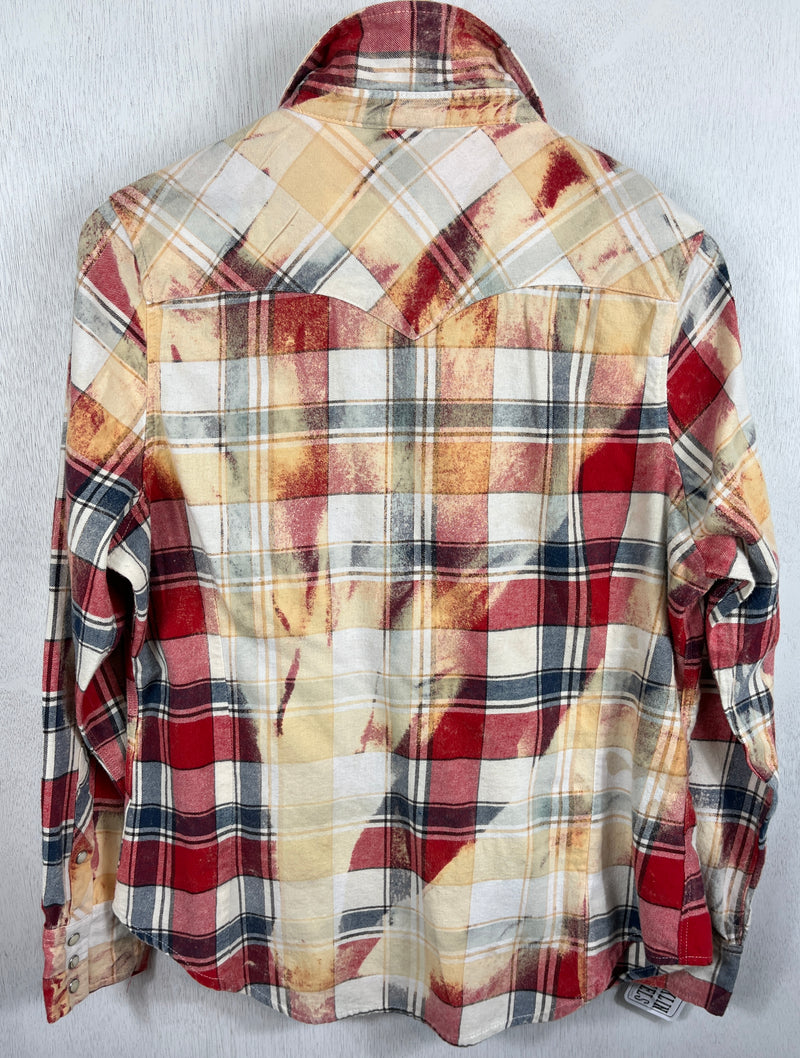 Vintage Western Style Red, Blue, Light Yellow and White Flannel Size Small