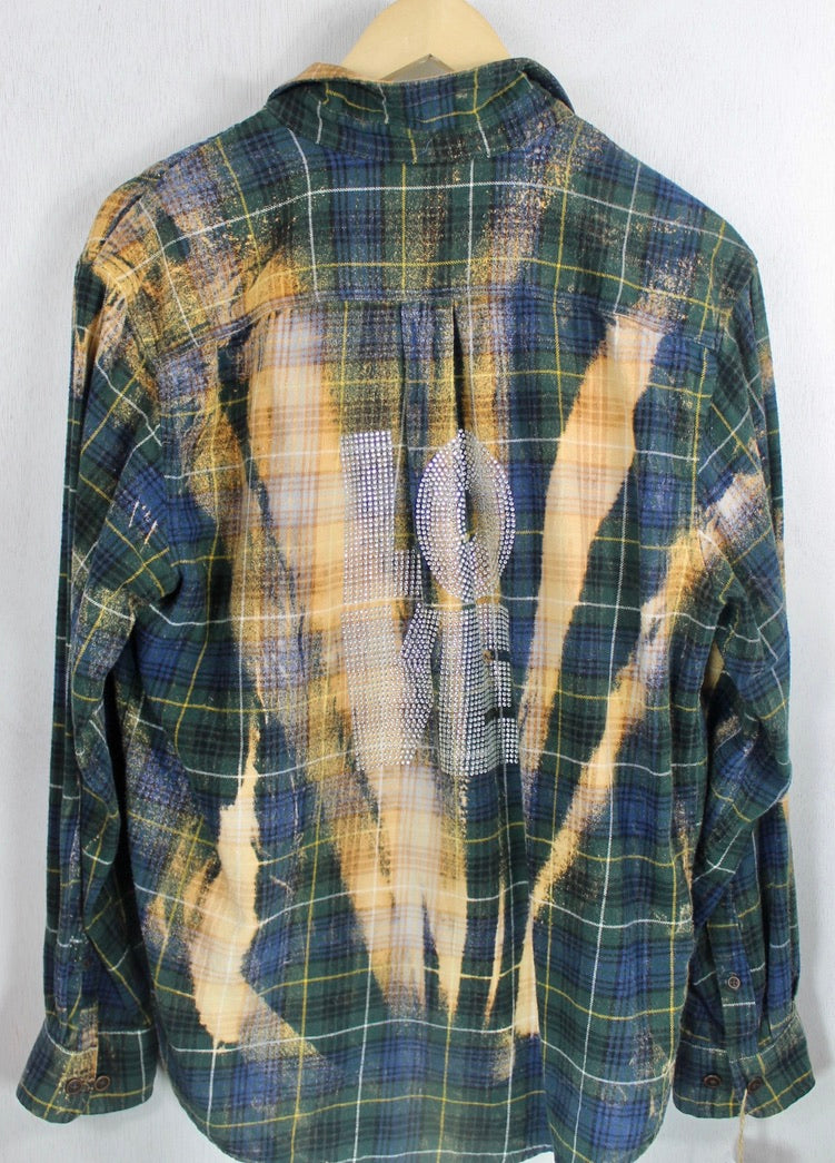 Fanciful Vintage Army Green and Navy Blue Flannel Size Small