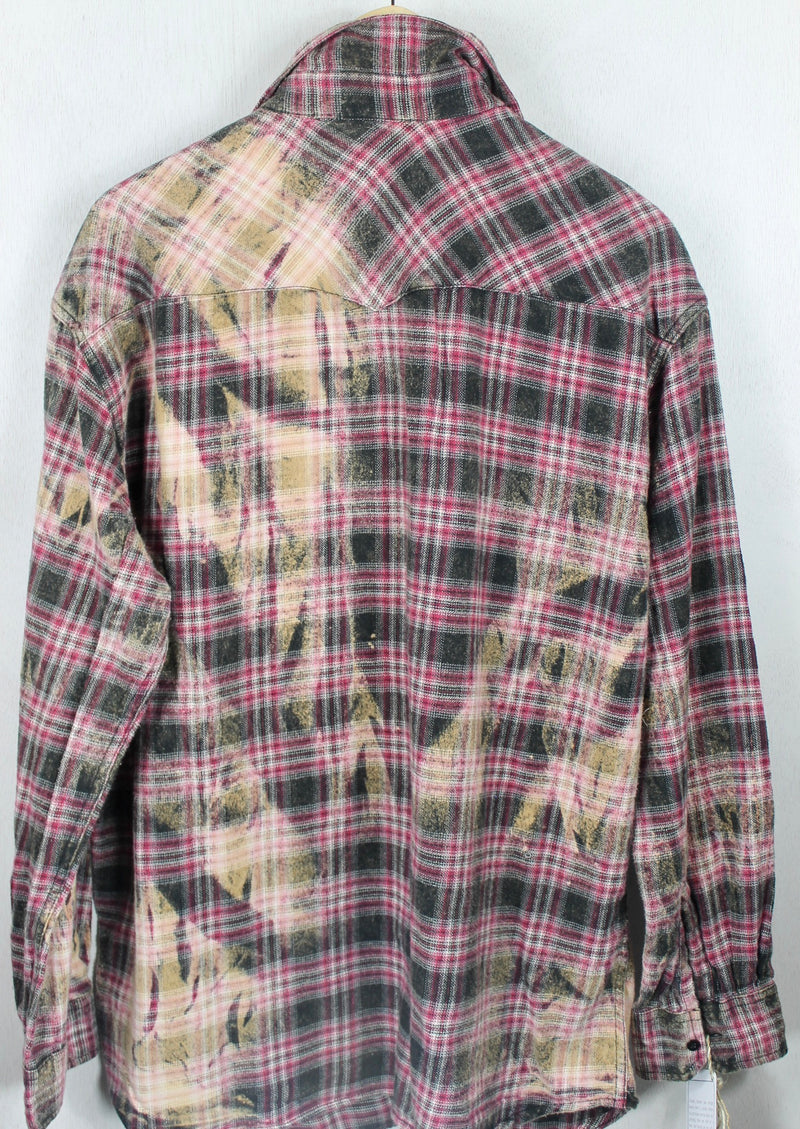Vintage Pink, Mauve and Chocolate Brown Flannel Size XL