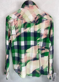 Vintage Western Style Green, Navy, Pink and White Flannel Size Medium