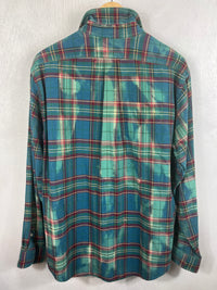 Vintage Teal, Seafoam Green and Cranberry Flannel Size Large
