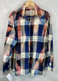Vintage Navy Blue, White and Dusty Rose Flannel Size Large