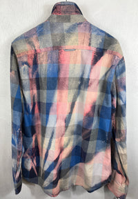 Vintage Royal Blue, Pink and Grey Flannel Size Large