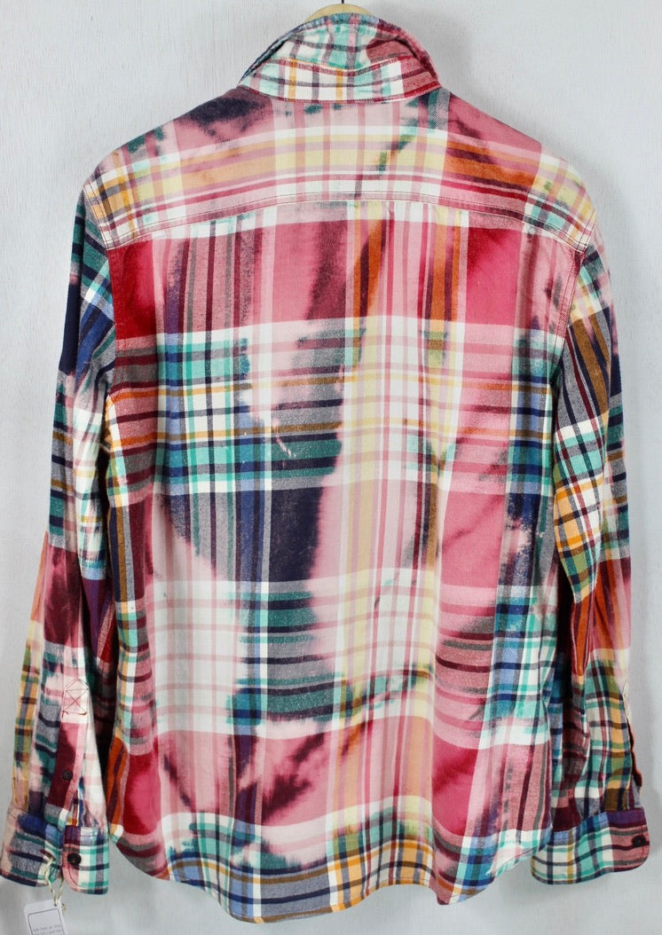 Vintage Pink, Turquoise, Yellow and White Flannel Size Medium