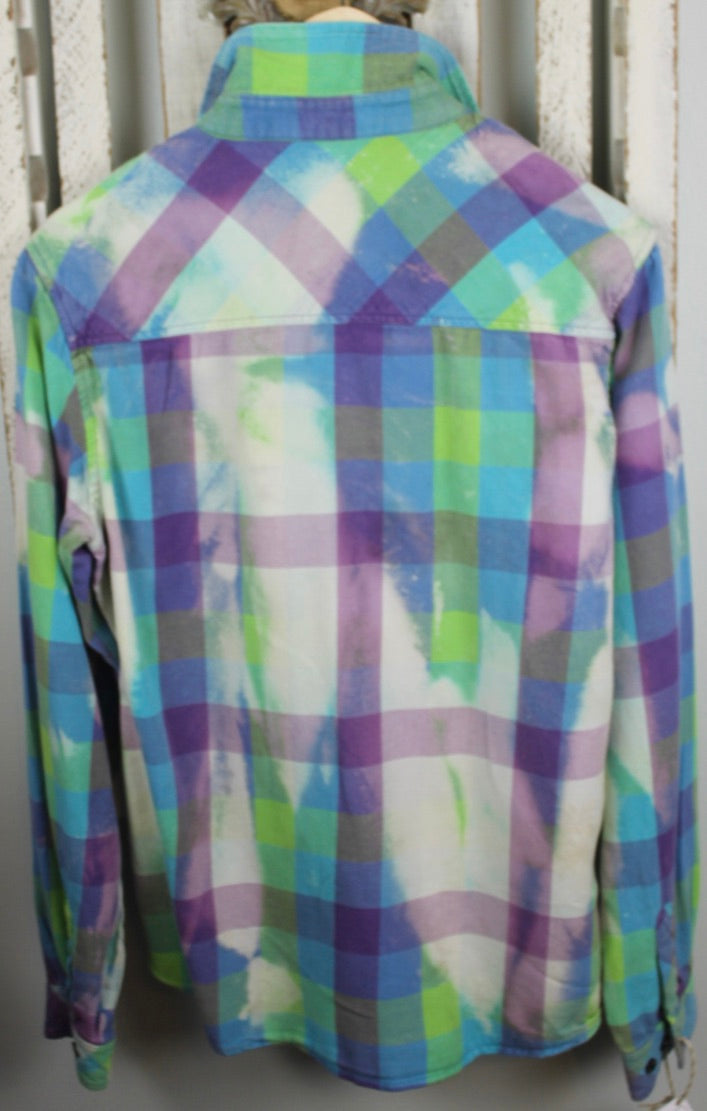 Vintage Lime Green, Purple, and Turquoise Flannel Size Small