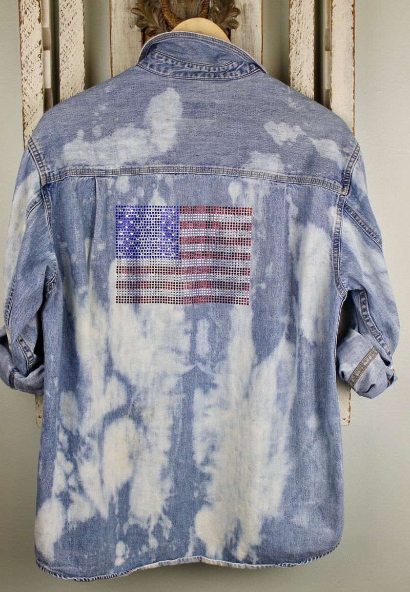 Fanciful Faded Denim with American Flag Size Medium