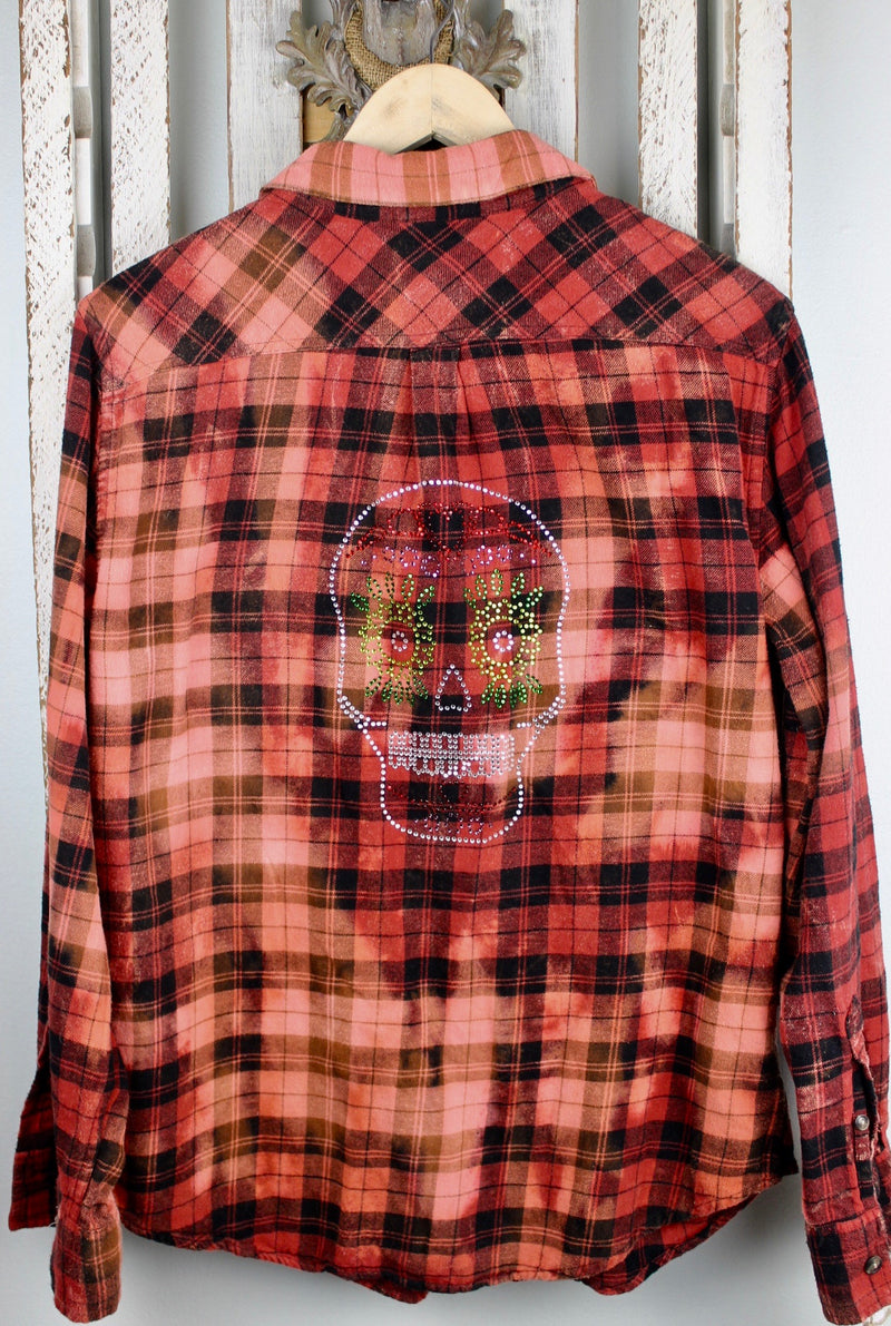 Fanciful Black, Red, Orange Flannel with Skull Size Small