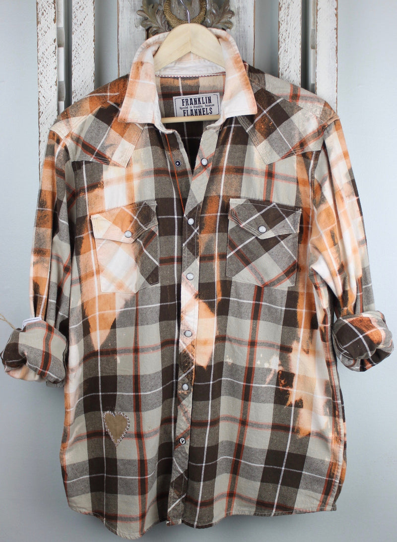 Vintage Brown, Orange, White Western Cut Flannel Size Medium
