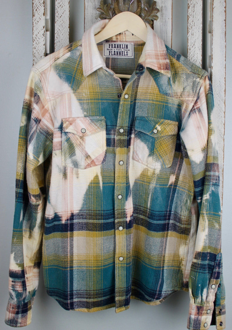Vintage Western Style Forest Green, Cream and Pink Flannel Size Small