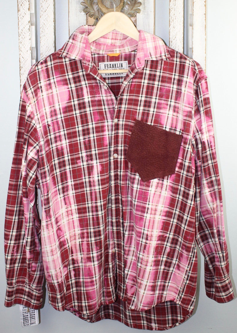 Vintage Pink, Red, and White Flannel with Suede Size Large
