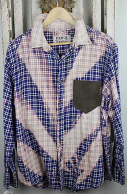 Vintage Blue, Pink, and White Flannel With Suede Size Large