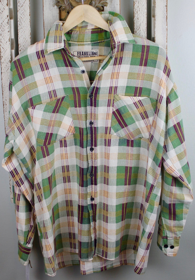 Vintage Green, Rust, and White Flannel Size Medium