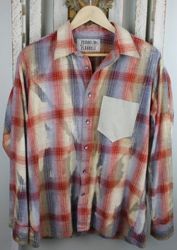 Vintage Red, Grey Blue, and Cream Flannel With Suede Size Large