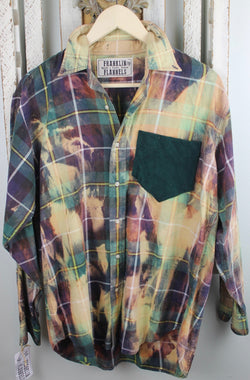Vintage Purple, Green, Blue, and Cream Flannel With Suede Size Medium