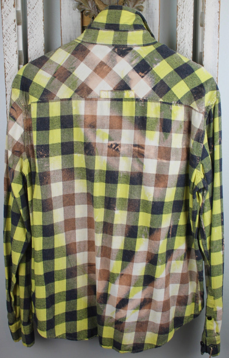 Vintage Yellow, Black, Grey, and White Flannel With Suede Size Large