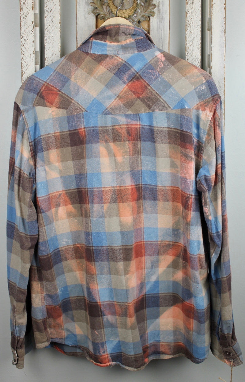 Teal Blue, Coral and Chocolate Brown Flannel with Suede Size Large