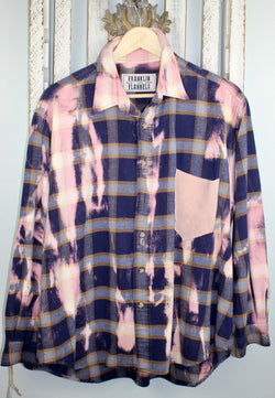 Vintage Navy Blue and Pink Flannel with Pink Suede Size Large