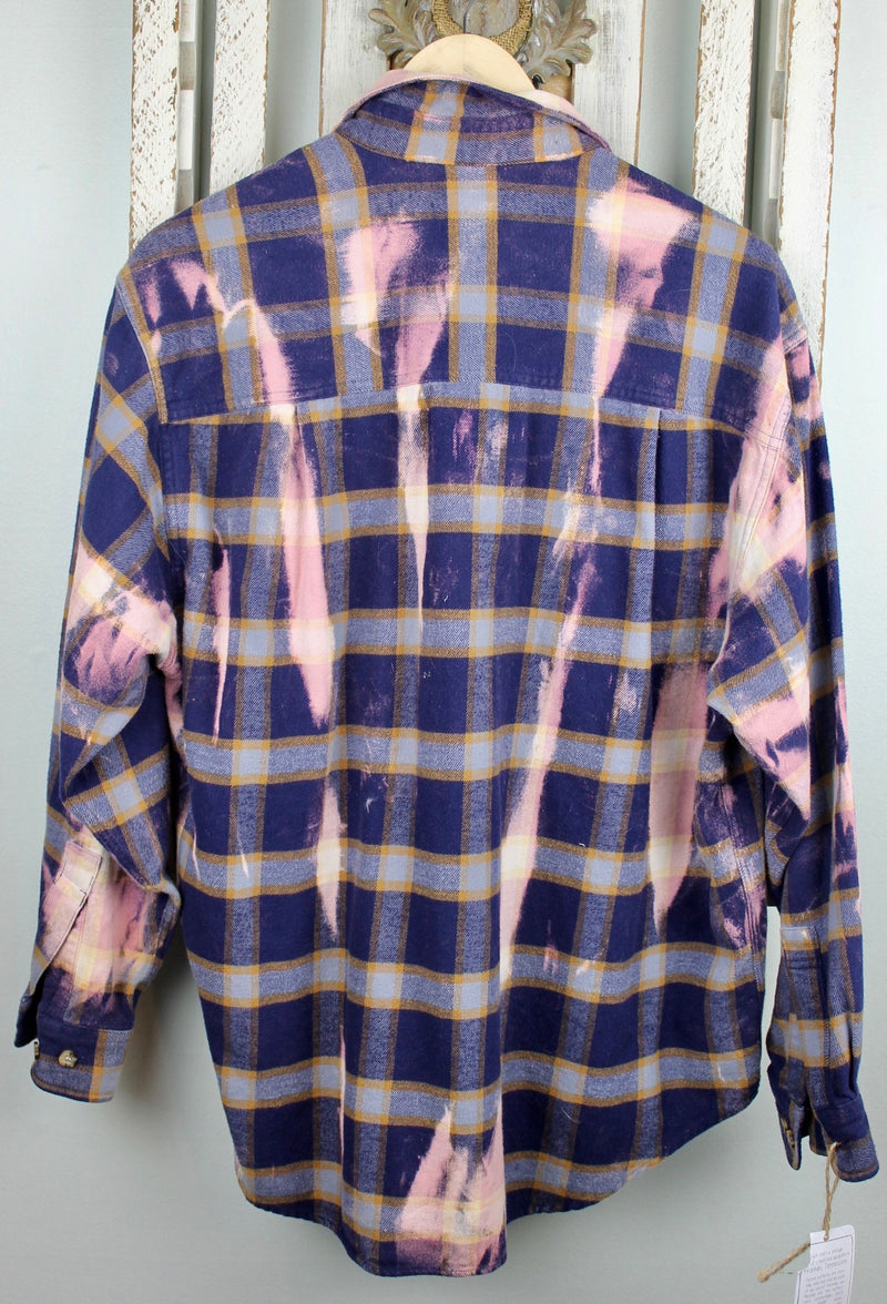Vintage Navy Blue and Pink Flannel with Pink Suede Size Large