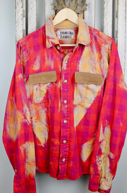 Vintage Hot Pink and Red Flannel with Suede Size Small