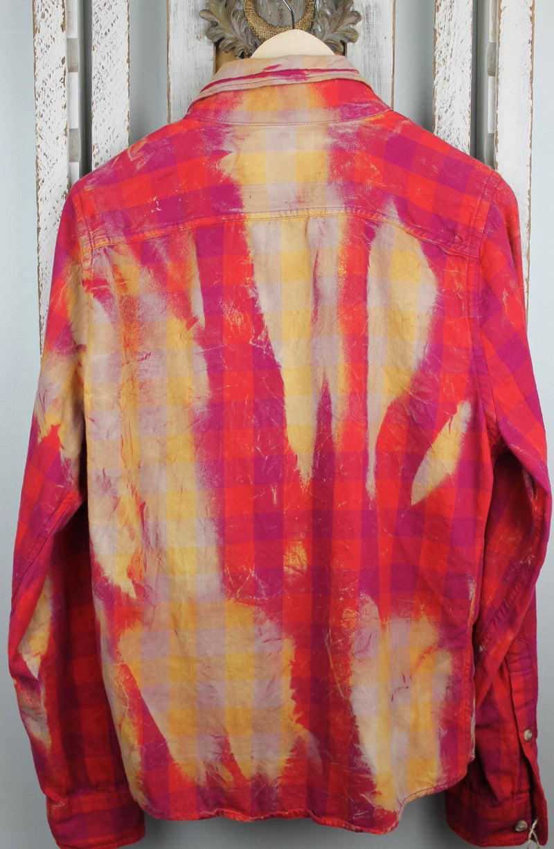 Vintage Hot Pink and Red Flannel with Suede Size Small