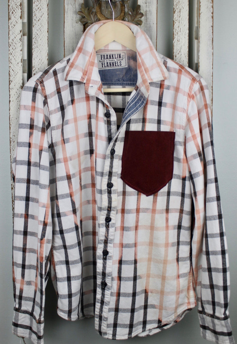 Vintage Black, Peach and White Flannel with Suede Size Small