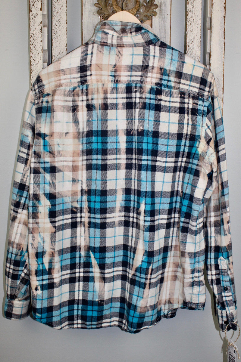 Vintage Turquoise, Black, White and Cream Flannel with Suede Size Medium