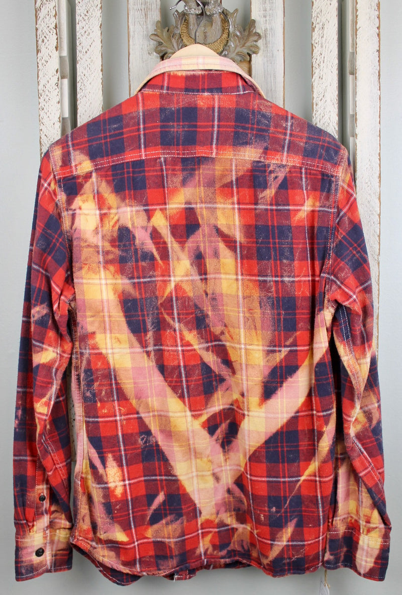 Vintage Red, Blue, Peach and Gold Flannel with Suede Size Small