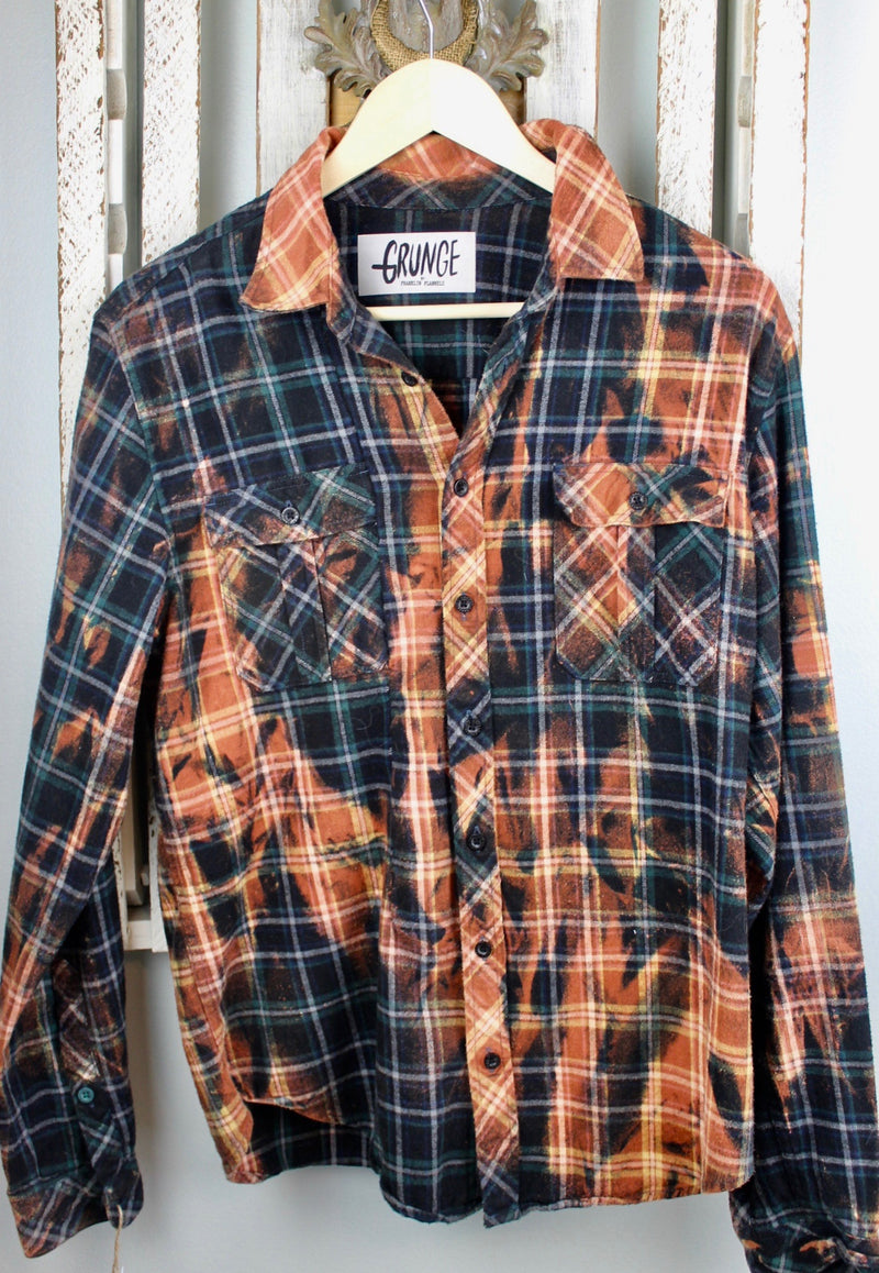 Grunge Black, Teal and Rust Flannel Size Small