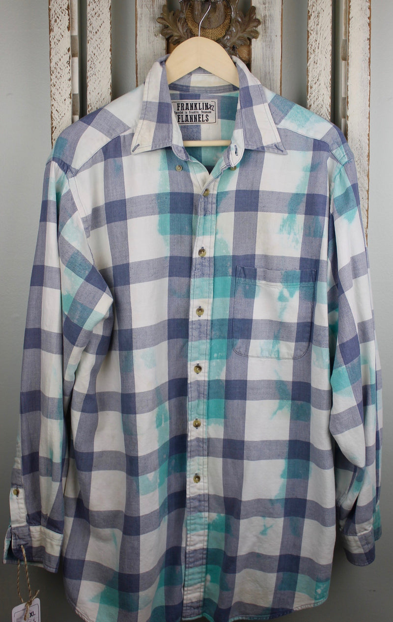 Vintage Turquoise, Denim Blue and White Flannel Size XL