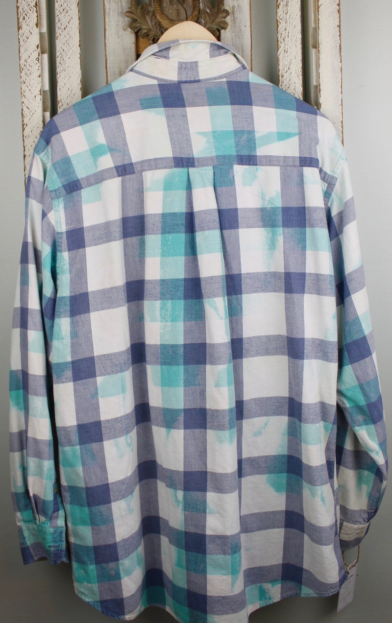 Vintage Turquoise, Denim Blue and White Flannel Size XL