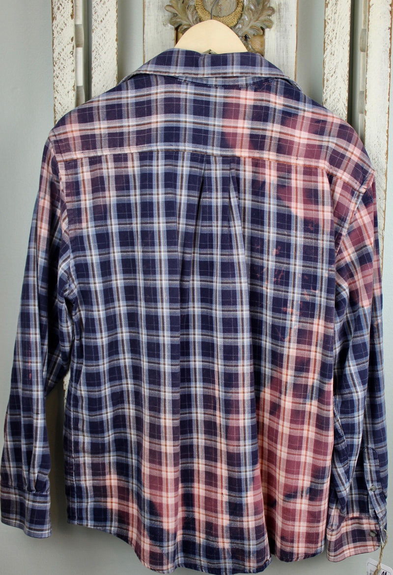 Grunge Navy Blue and Dusty Rose Flannel Size Medium