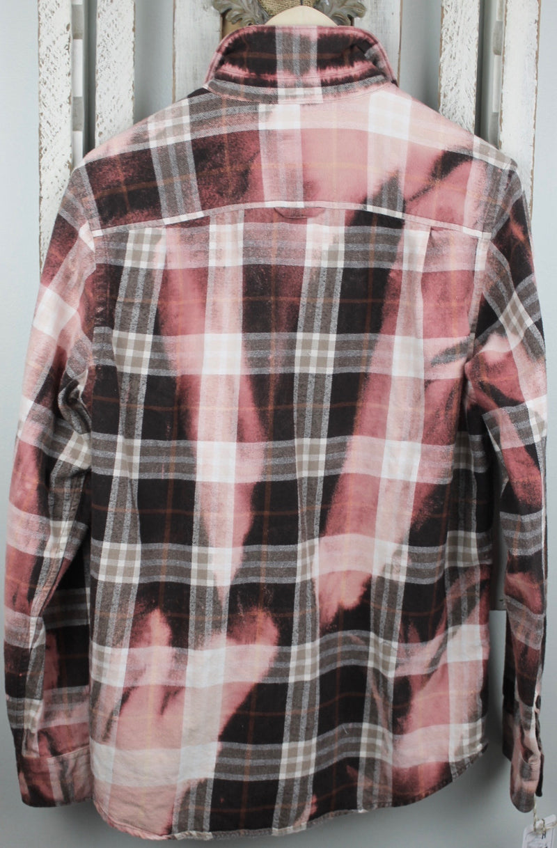 Vintage Pink, White and Chocolate Brown Flannel Size Medium