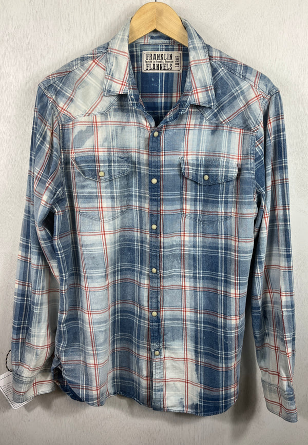 Vintage Western Style Navy, Light Blue, White and Red Denim Size Large