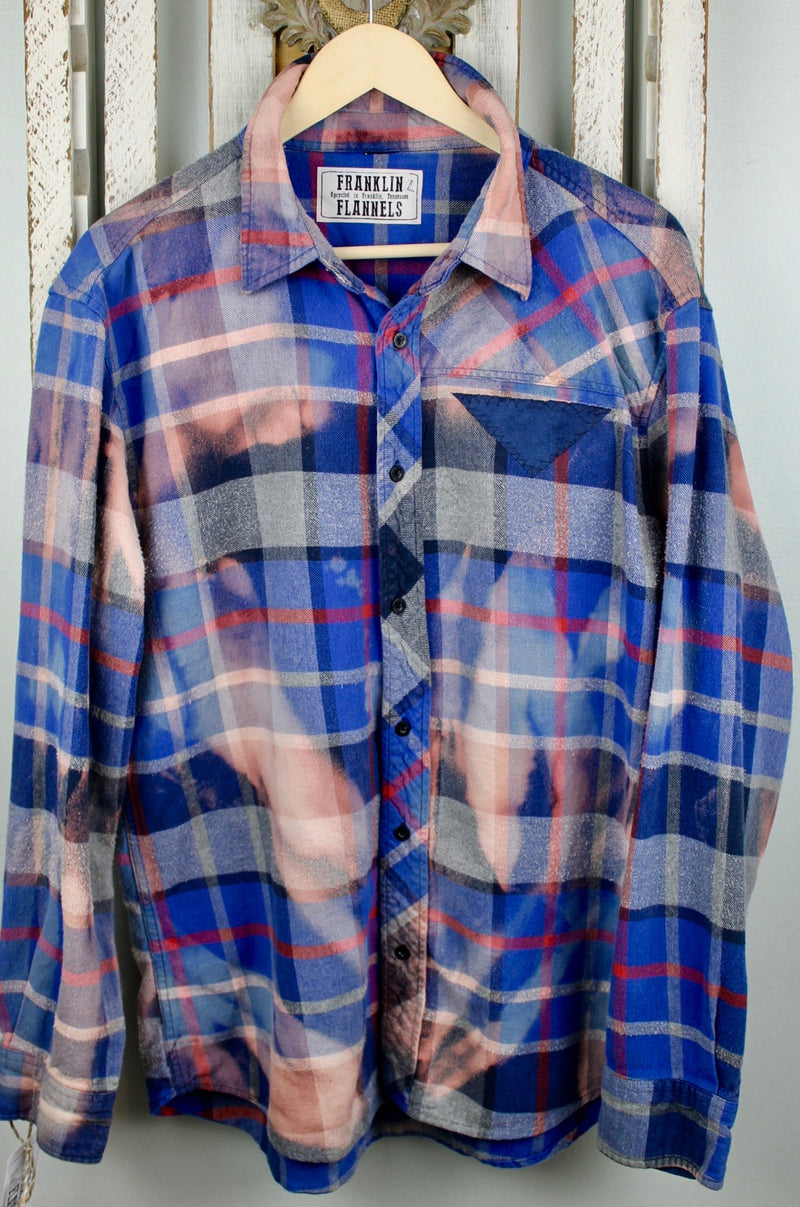 Vintage Royal Blue, Dusty Rose and Grey Flannel Size Large