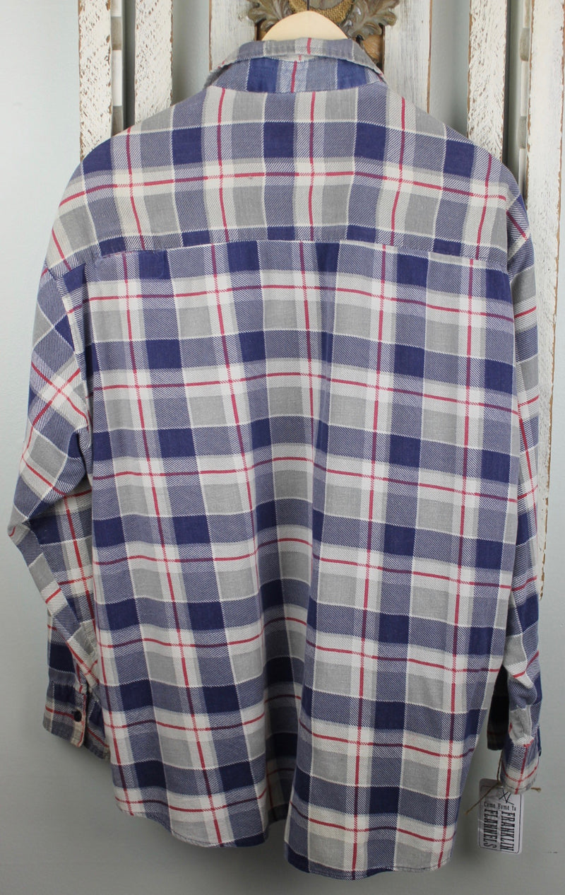 Grunge Blue, Grey and Red Flannel Size XL